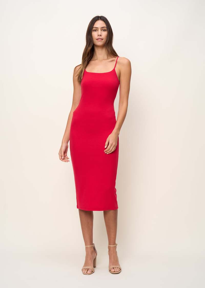 The Standard Stitch The Spaghetti Strap Midi Dress - Red The Standard Stitch The Spaghetti Strap Midi Dress - Red