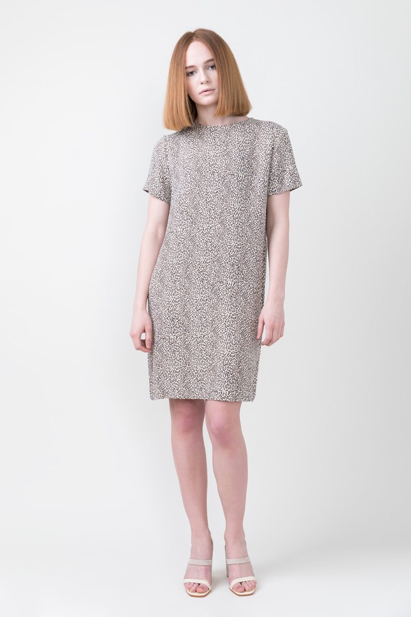 leopard print t shirt dress GANNI Brown Crafted from lightweight polyester fabric Leopard Ruffle Denim Shirt Dress