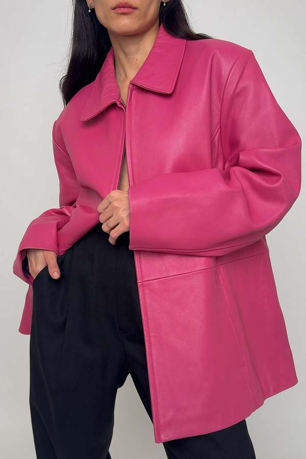 vintage ピンク シープレザー ジャケット 80s 90s Vintage 90s Leather Zip Up Jacket - Hot Pink | Garmentory