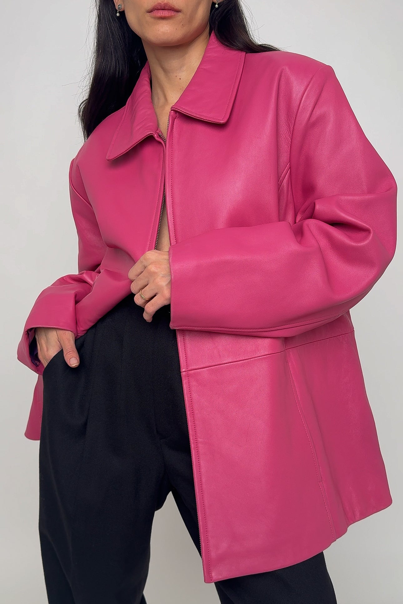 ジャケット・アウター 90s FRANCE-MADE Pink RAM Leather JKT Vintage 90s Leather Zip Up Jacket - Hot Pink | Garmentory