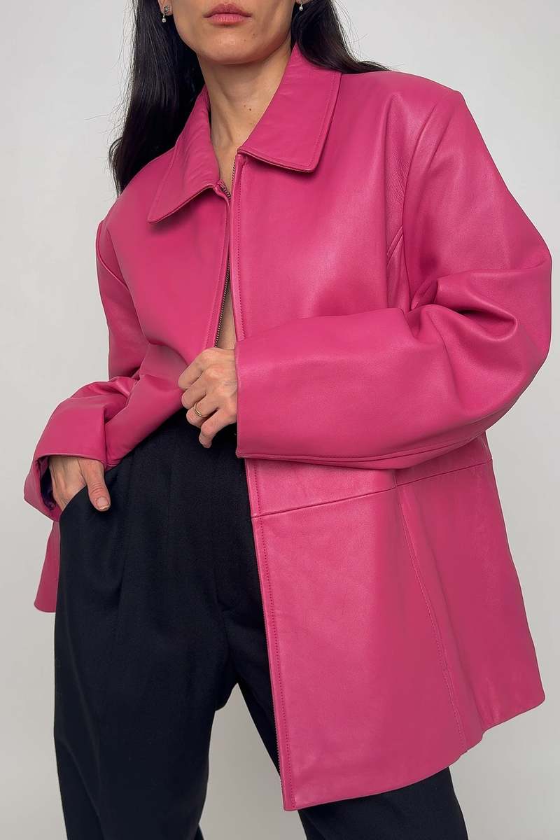 Vintage 90s Leather Zip Up Jacket - Hot Pink | Garmentory