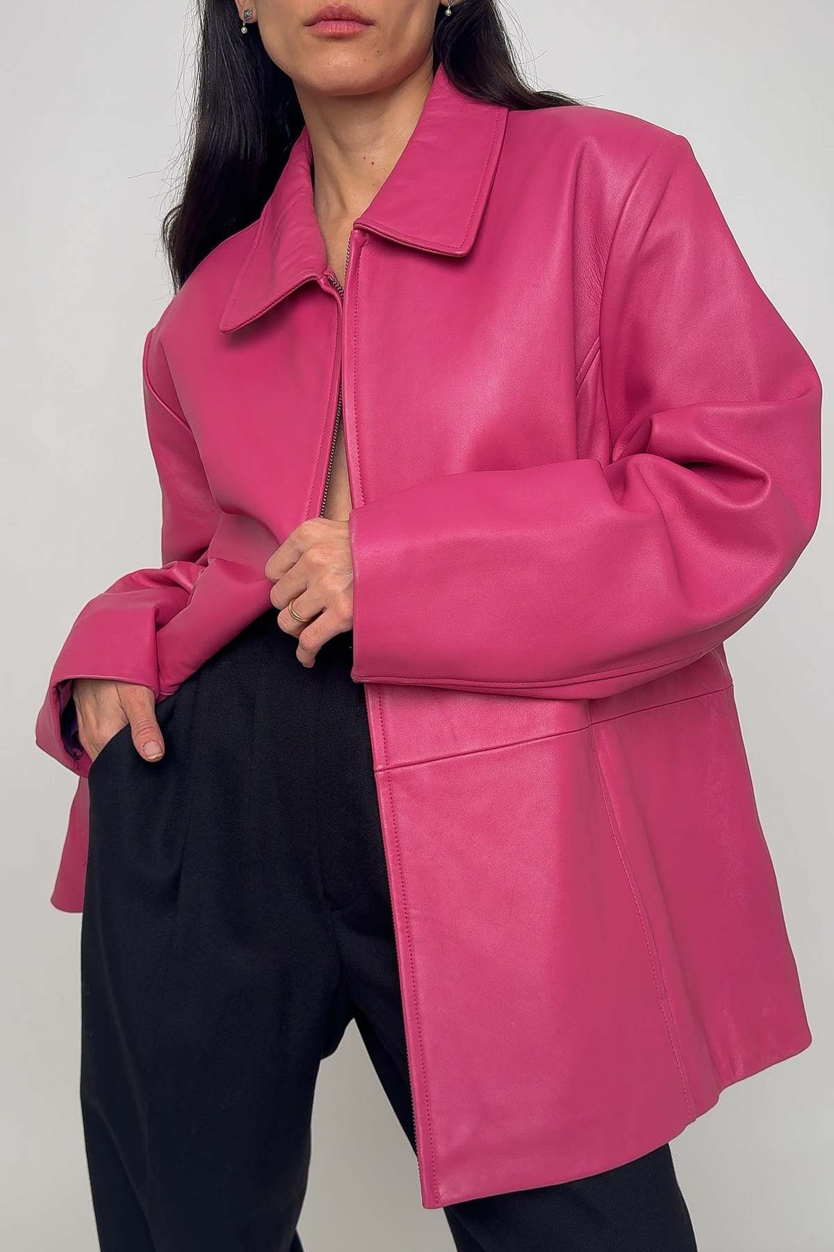 Vintage 90s Leather Zip Up Jacket - Hot Pink | Garmentory