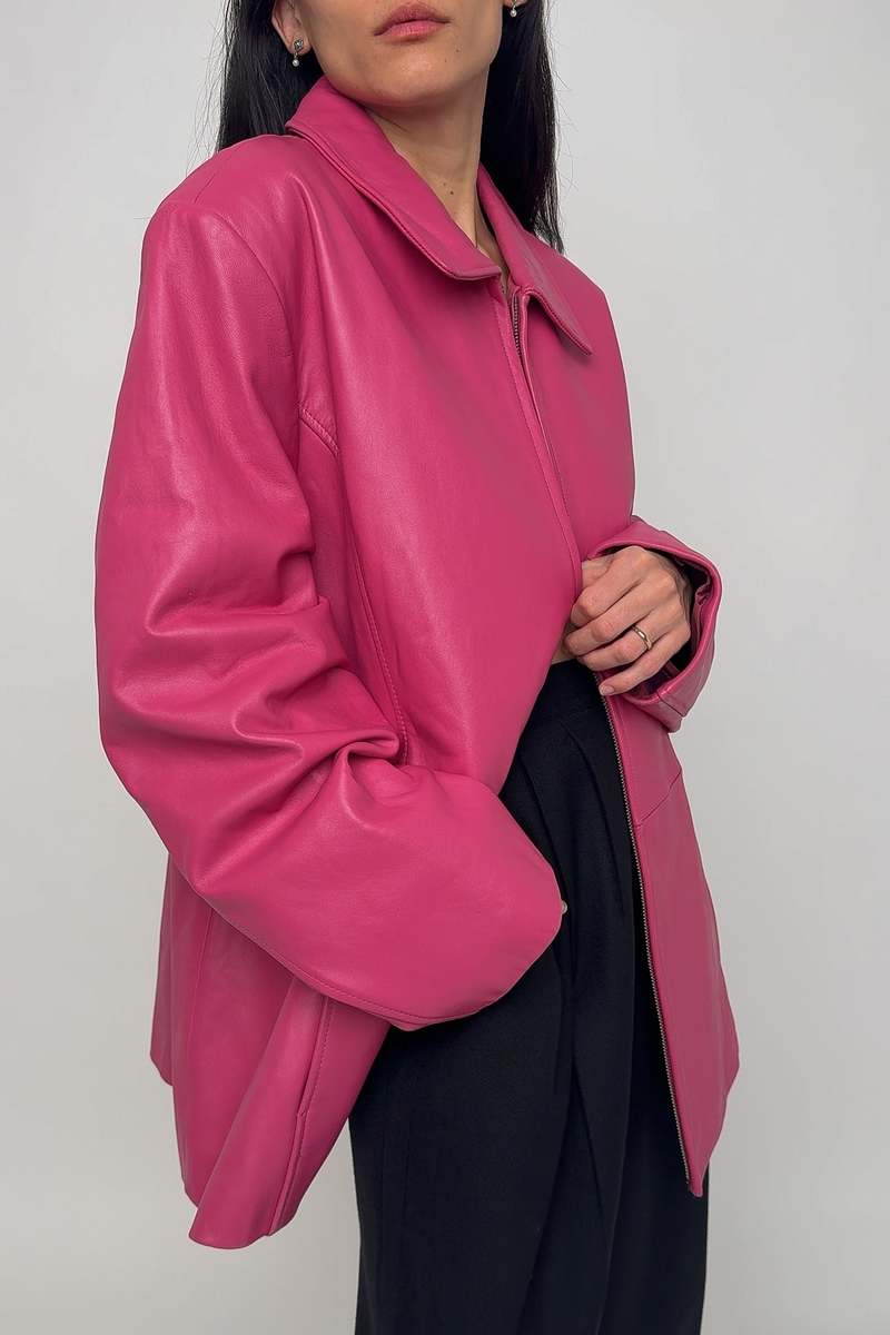 Vintage 90s Leather Zip Up Jacket - Hot Pink | Garmentory