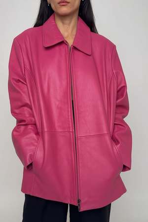 Vintage 90s Leather Zip Up Jacket - Hot Pink | Garmentory