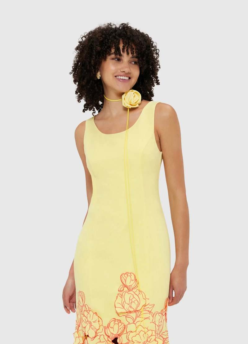 Leo Lin Emily Applique Midi Dress - Sorbet Yellow | Garmentory