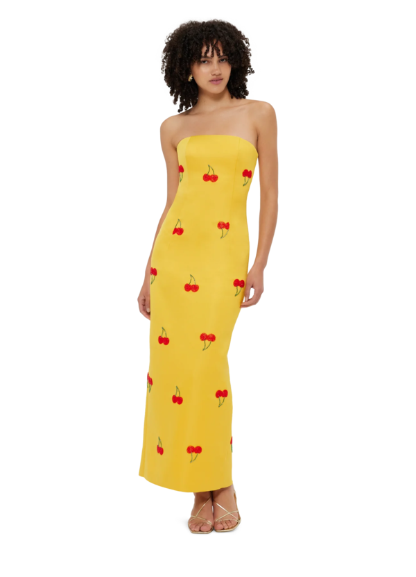 knee length dresses for ladies Leo Lin - Rayna Palm Bustier Maxi Dress main image 0