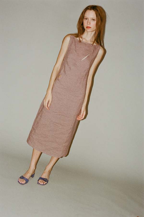 Deiji Studios High Tie Dress - Musk Check