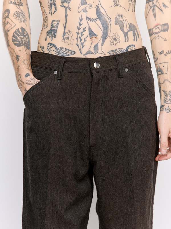 The Letters Chocolate Wool Linen Herringbone Workers Wide Pants