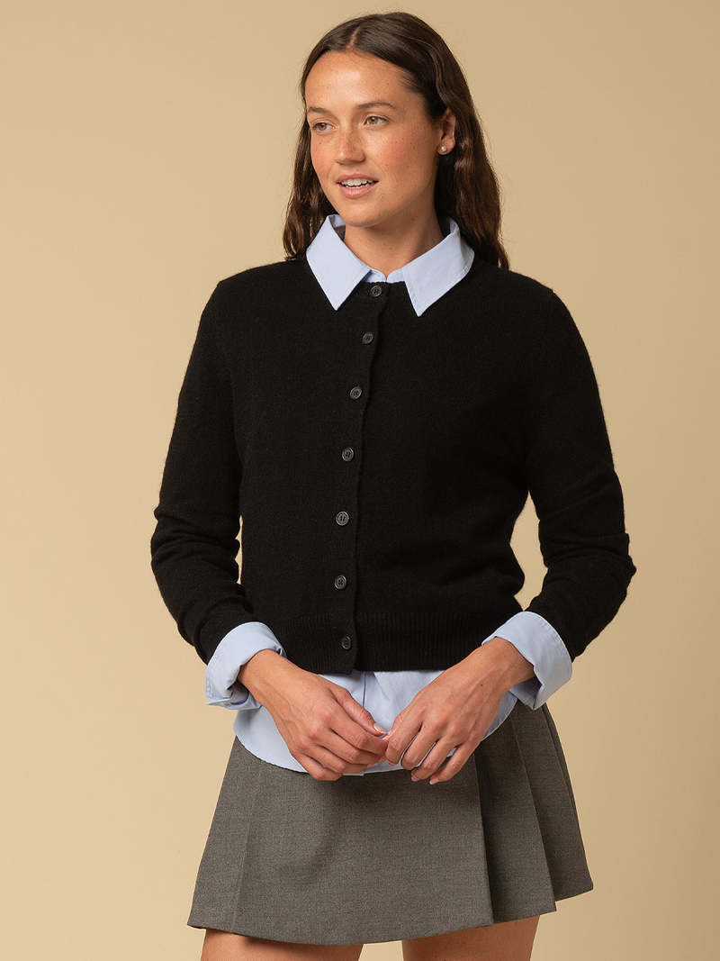 PURECASHMERE NYC Round Neck Cardigan - Black PURECASHMERE NYC Round Neck Cardigan - Black
