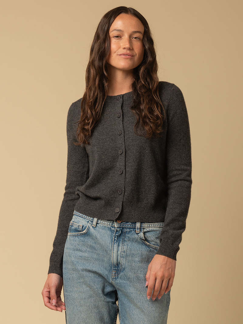 PURECASHMERE NYC Round Neck Cardigan - Graphite