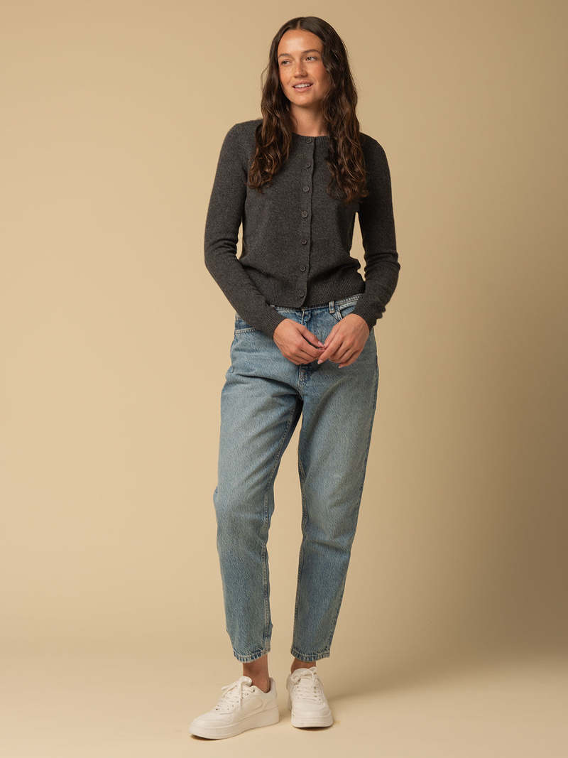 PURECASHMERE NYC Round Neck Cardigan - Graphite