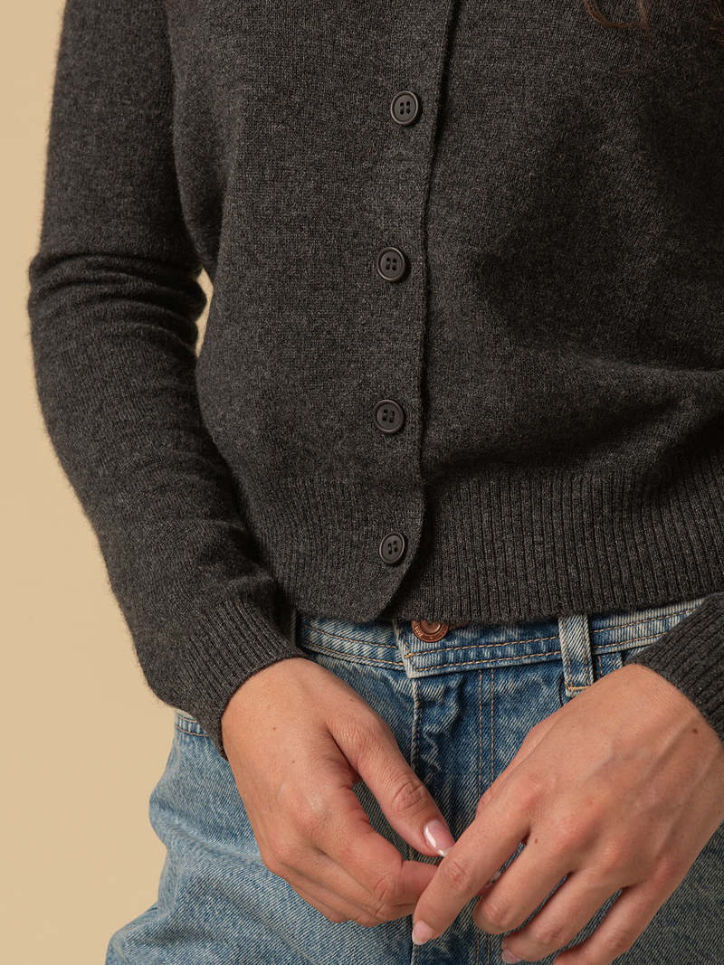 PURECASHMERE NYC Round Neck Cardigan - Graphite