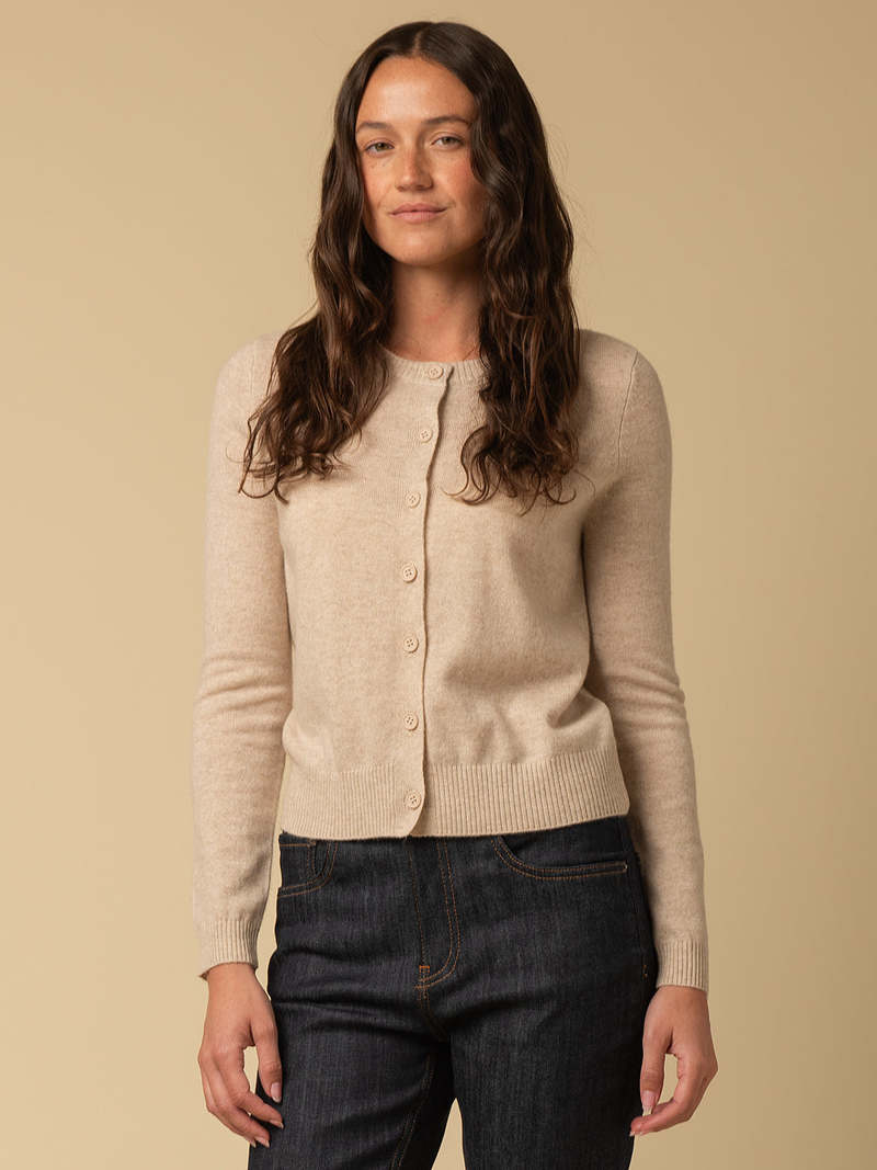 PURECASHMERE NYC Round Neck Cardigan - Oatmeal PURECASHMERE NYC Round Neck Cardigan - Oatmeal