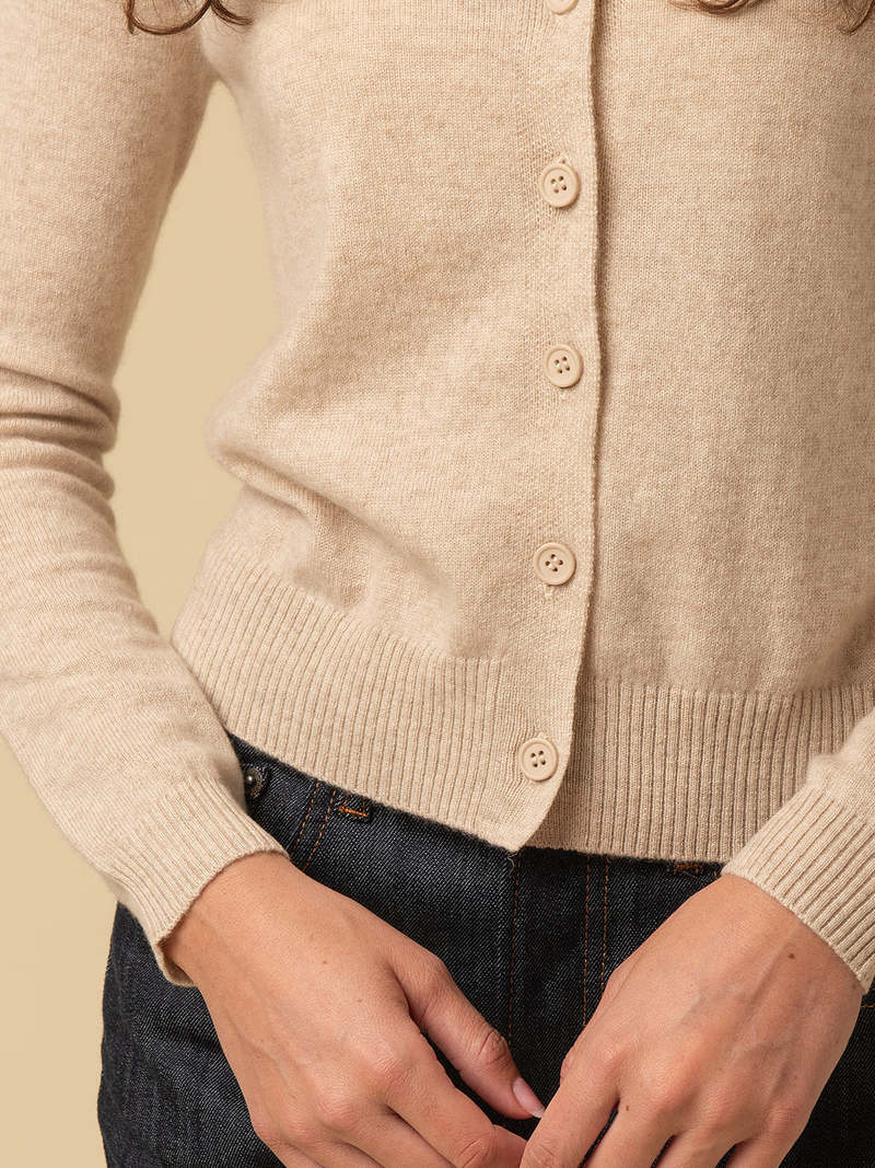 PURECASHMERE NYC Round Neck Cardigan - Oatmeal PURECASHMERE NYC Round Neck Cardigan - Oatmeal