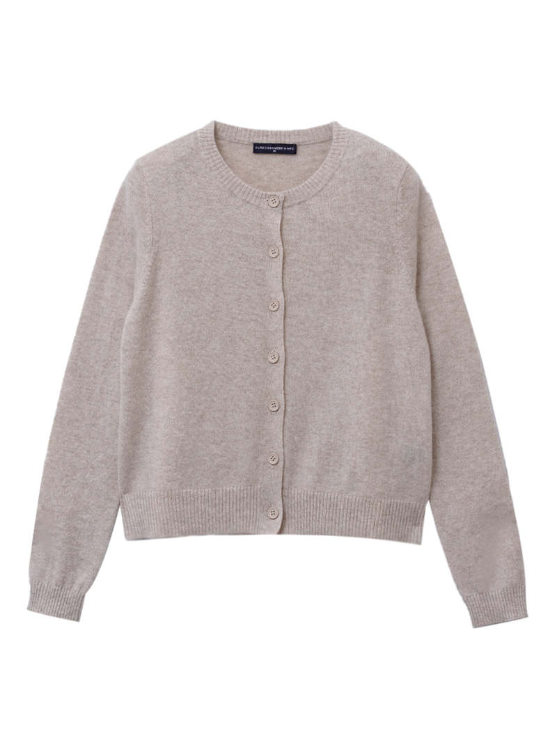 PURECASHMERE NYC Round Neck Cardigan - Oatmeal PURECASHMERE NYC Round Neck Cardigan - Oatmeal