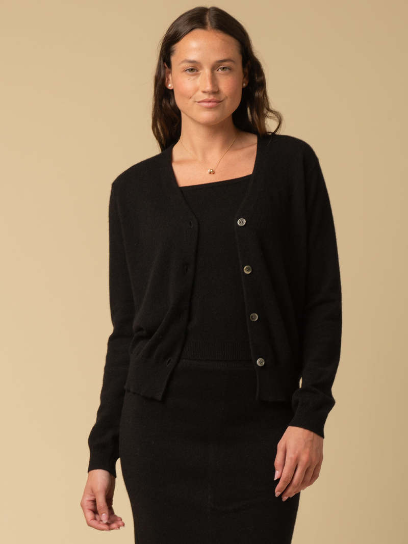 PURECASHMERE NYC Sleeveless Top and Cardigan Set - Black PURECASHMERE NYC Sleeveless Top and Cardigan Set - Black