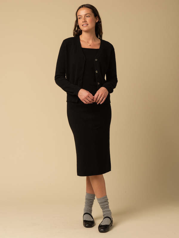 PURECASHMERE NYC Sleeveless Top and Cardigan Set - Black PURECASHMERE NYC Sleeveless Top and Cardigan Set - Black