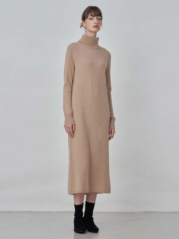 PURECASHMERE NYC Turtleneck Maxi Dress - Camel | Garmentory