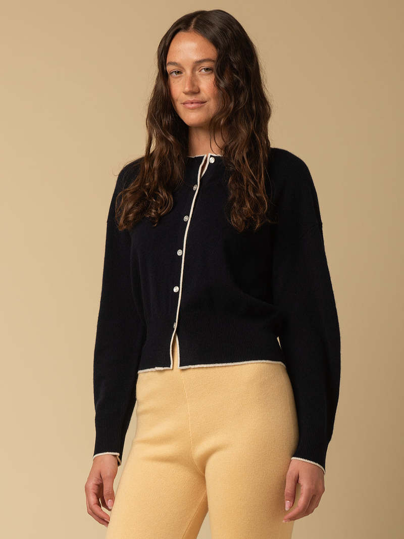 PURECASHMERE NYC Volume Sleeve Cardigan - Dark Navy PURECASHMERE NYC Volume Sleeve Cardigan - Dark Navy
