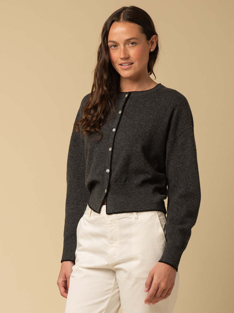 PURECASHMERE NYC Volume Sleeve Cardigan - Graphite