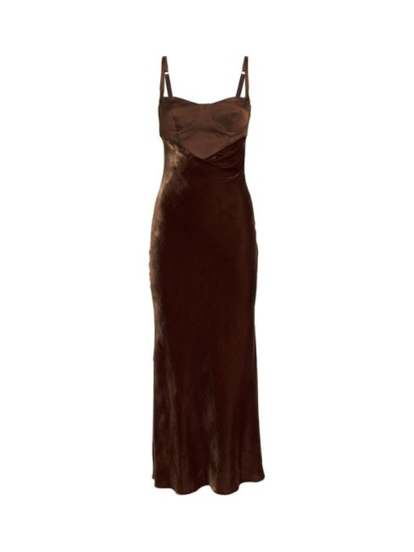 princess polly baby blue dress Sana Brown Satin Sleeveless Midi Dress