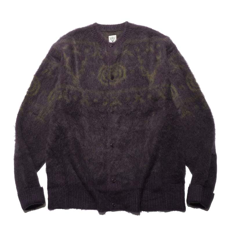 South2 West8 Loose Fit Crew Neck Cardigan - Purple | Garmentory