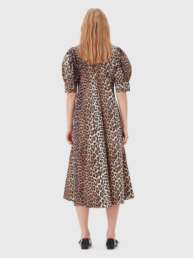 Ganni Cotton Poplin V-neck Maxi Dress - Leopard | Garmentory