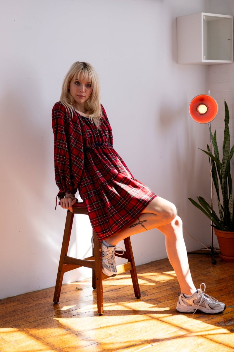 open lace back dress Red And Black Plaid Mini Dress main image 0