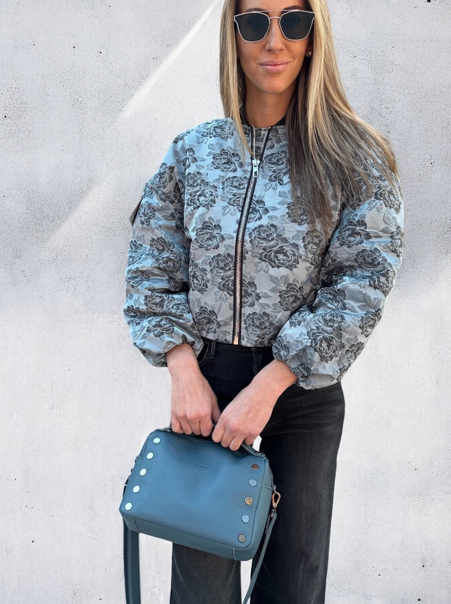 Ganni Botanical Jacquard Short Bomber Jacket - Illusion Blue