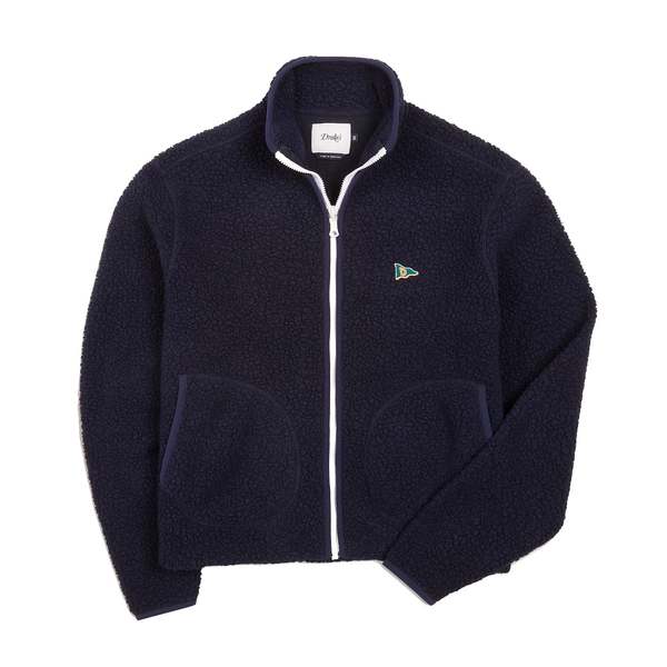 Drake's Boucle Wool Zip Jacket - Navy