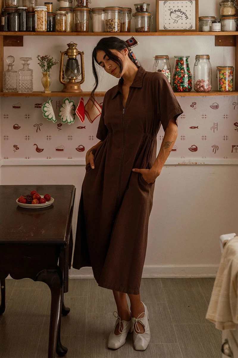 Noble Long Utility Dress Chocolate Garmentory