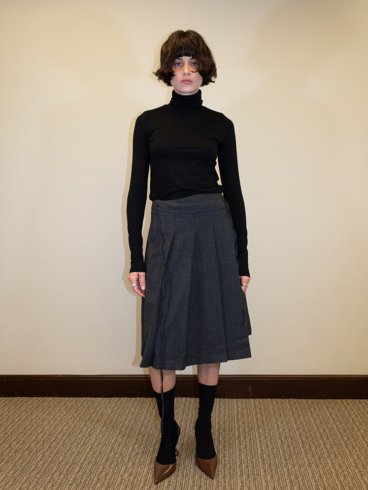 Dunst Ribboned Pleats Wrap Skirt - Charcoal Grey | Garmentory