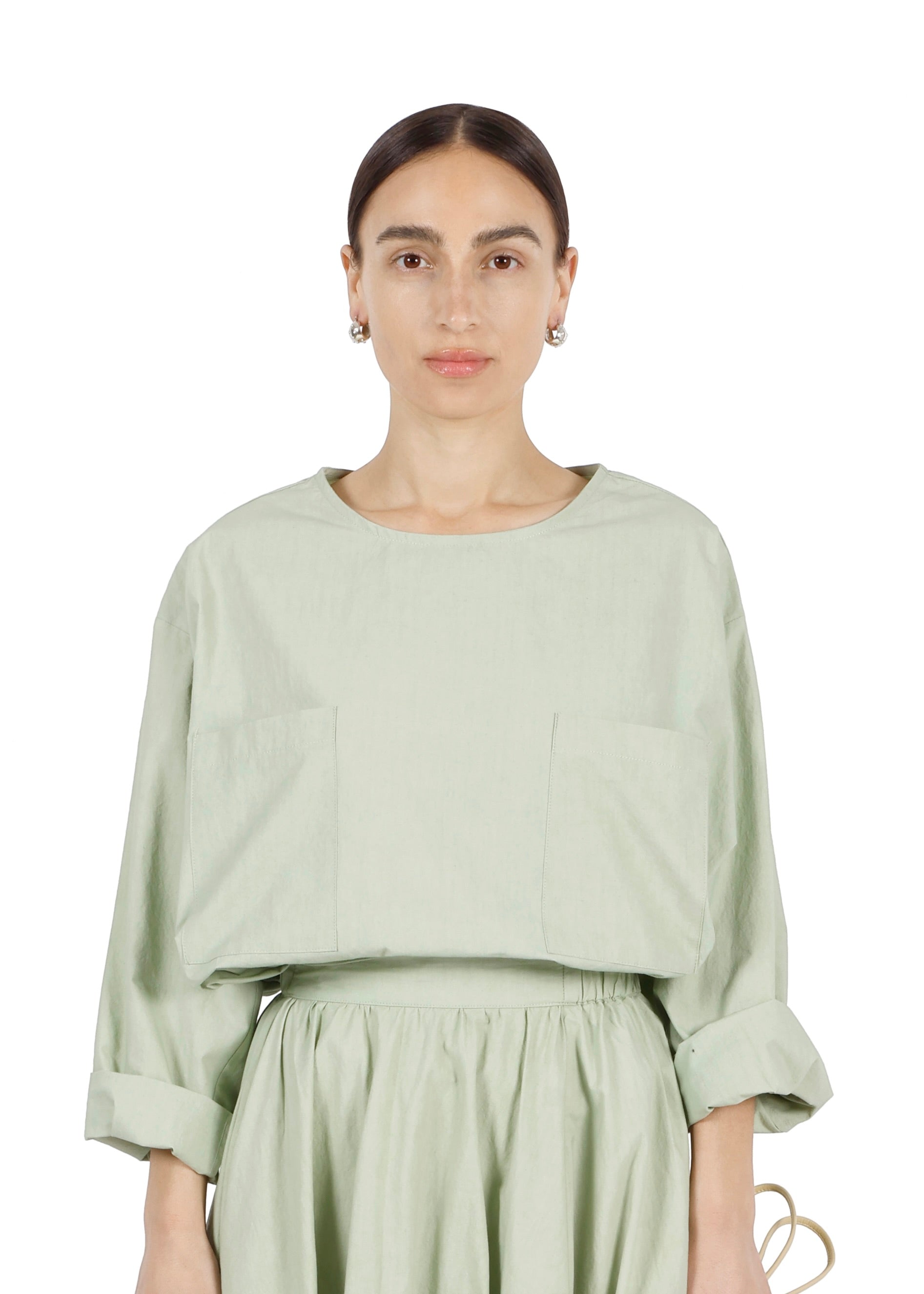 Modern Weaving Parchment Poplin Pocket Popover Top Celedon Garmentory