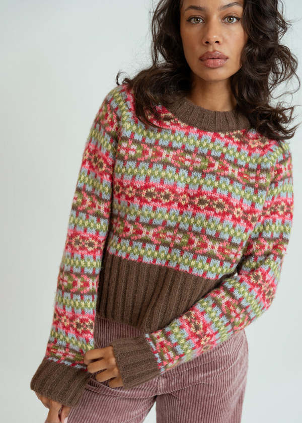 Smythe Fair Isle Cropped Crewneck Sweater - Pink | Garmentory