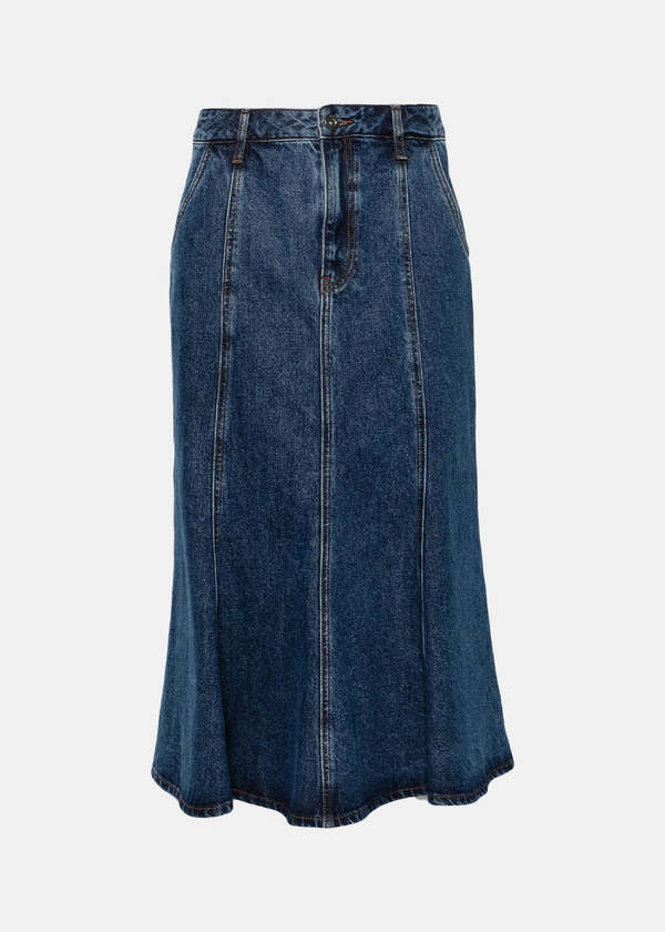 Women's Blue Solid Flared Mini Denim Skirt
