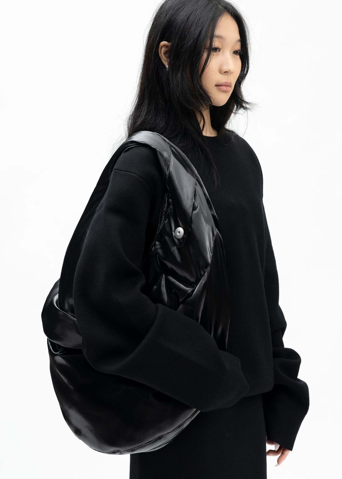 Omar Afridi Glossy Enamel Foamed Lidia Bag - Black | Garmentory