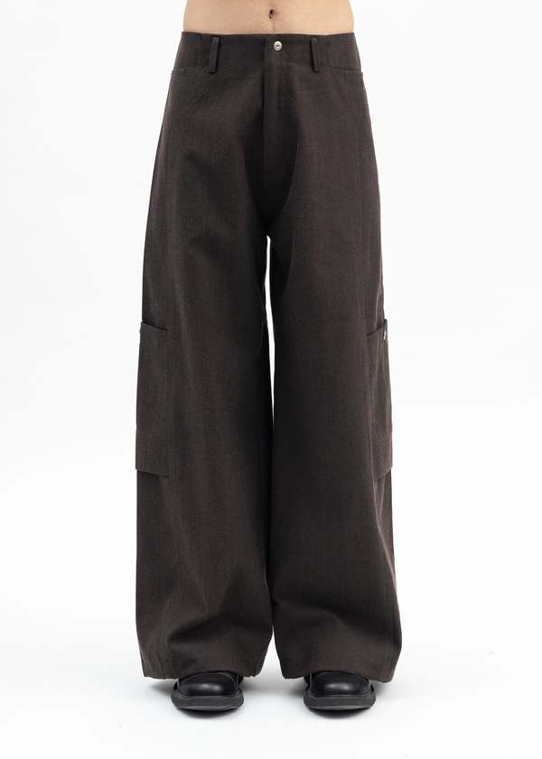 Omar Afridi MAHOGAN MICRO HERRINGBONE PANELLED BONTAN TROUSERS