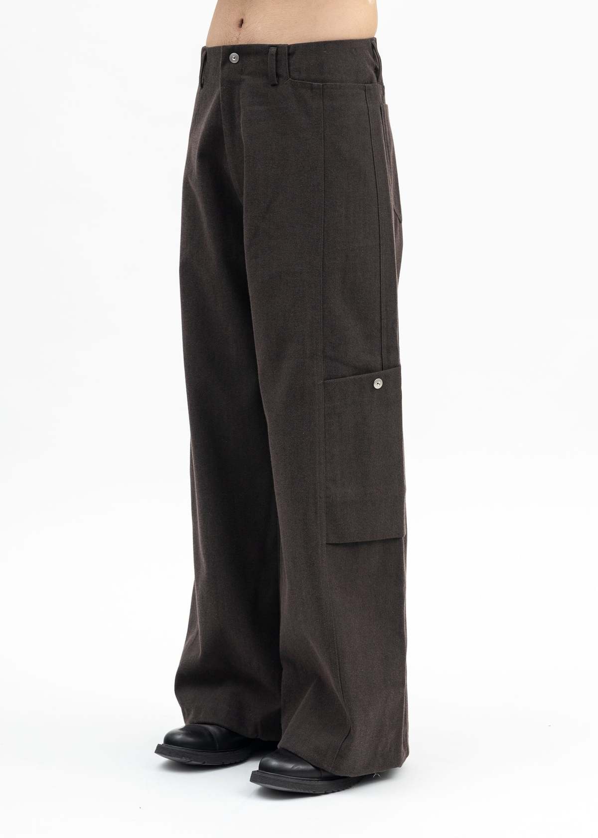 Omar Afridi MAHOGAN MICRO HERRINGBONE PANELLED BONTAN TROUSERS