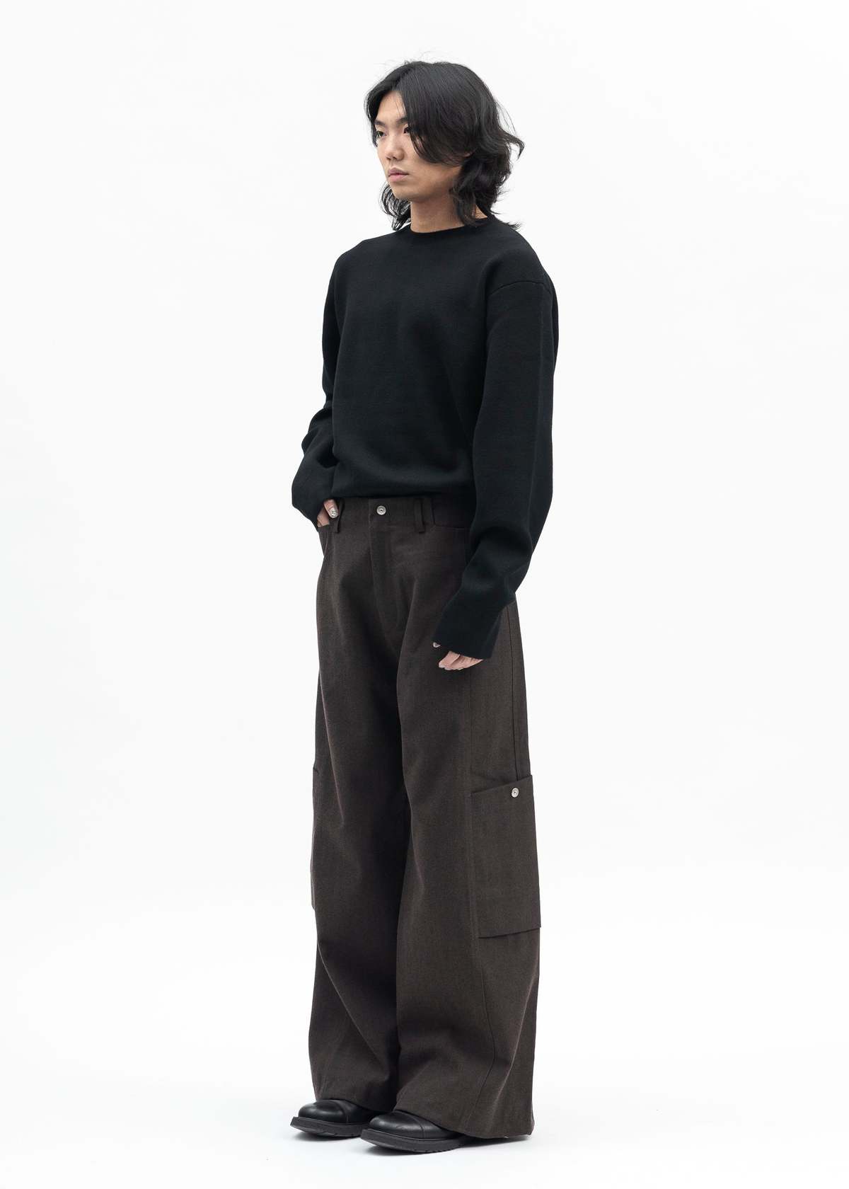 Omar Afridi MAHOGAN MICRO HERRINGBONE PANELLED BONTAN TROUSERS