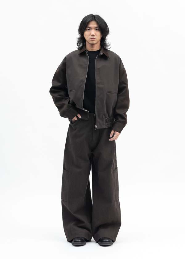 Omar Afridi MAHOGAN MICRO HERRINGBONE PANELLED BONTAN TROUSERS