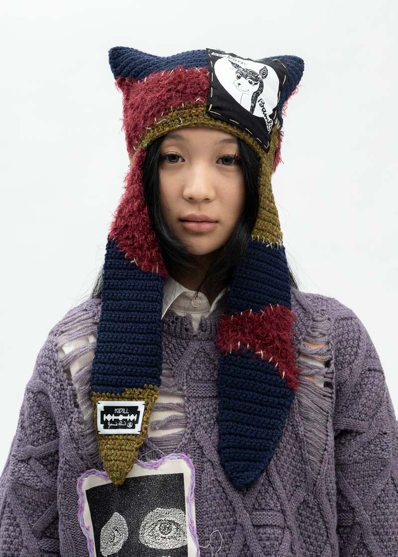 帽子 KIDILL WHO KILLED BAMBI HAND KNIT BEANIE Kidill Who Killed Bambi Hand Knit Beanie - Navy Blue Multi
