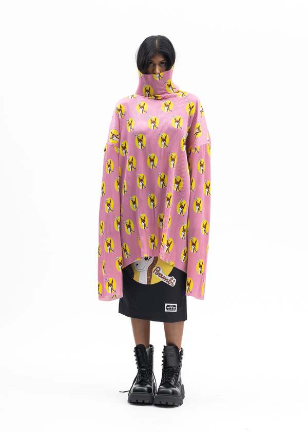 Kidill Who Killed Bambi Hi-neck Pleated Pullover - Pink Kidill Who Killed Bambi Hi-neck Pleated Pullover - Pink