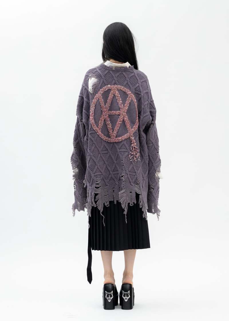 Kidill Destroyed Pullover Knit Sweater - Purple | Garmentory