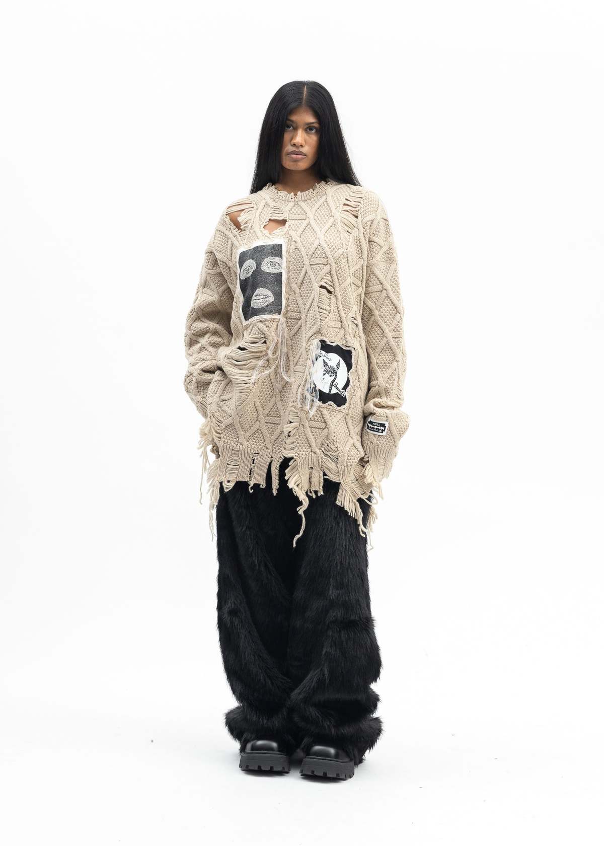 KIDILL☆ DESTROY PULLOVER KNIT Kidill BLACK DESTROYED PULLOVER KNIT - BLACK | Garmentory