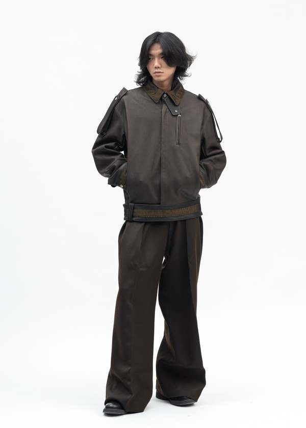 Omar Afridi TOBACCO HEAVY TUXEDO REICH PLEATED TROUSERS - Tabacco