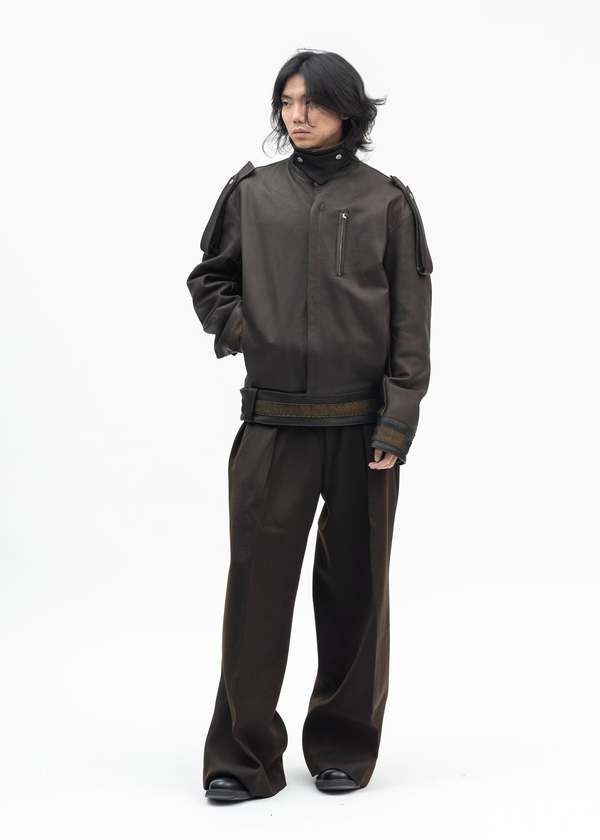 Omar Afridi TOBACCO HEAVY TUXEDO REICH PLEATED TROUSERS - Tabacco