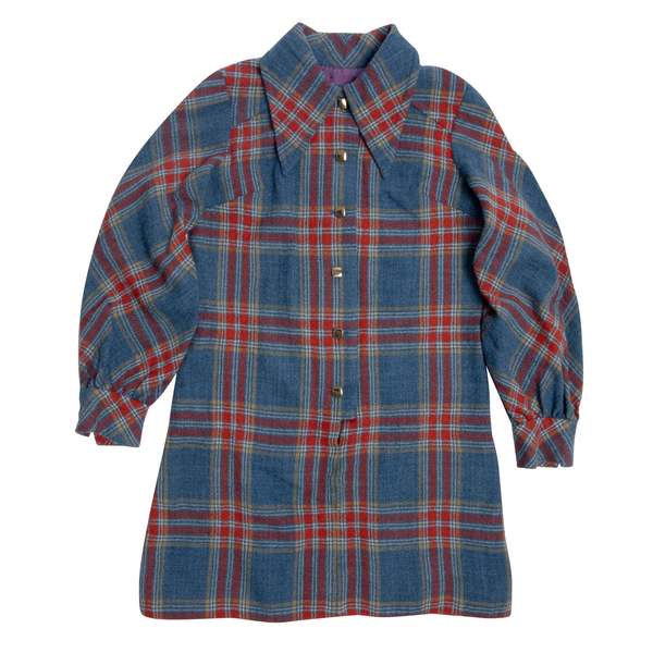 I. Magnin Tartan Tweed Victorian Prairie Mini Dress - Blue