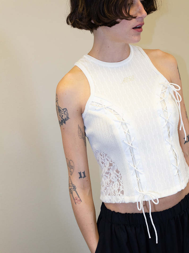 Andersson Bell★VELVET LACE-UP BABY T-SHIRT★人気早期完売 ESSENTIAL) VELVET LACE-UP BABY T-SHIRT atb1205w(BLUE
