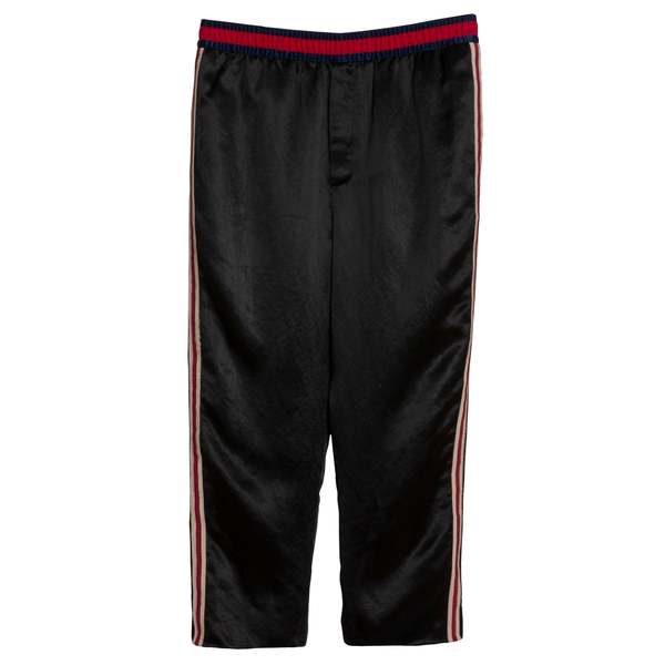 Sundazed Satin Weave Acatate Embroidered Grosgrain Stripe Joggers - Black