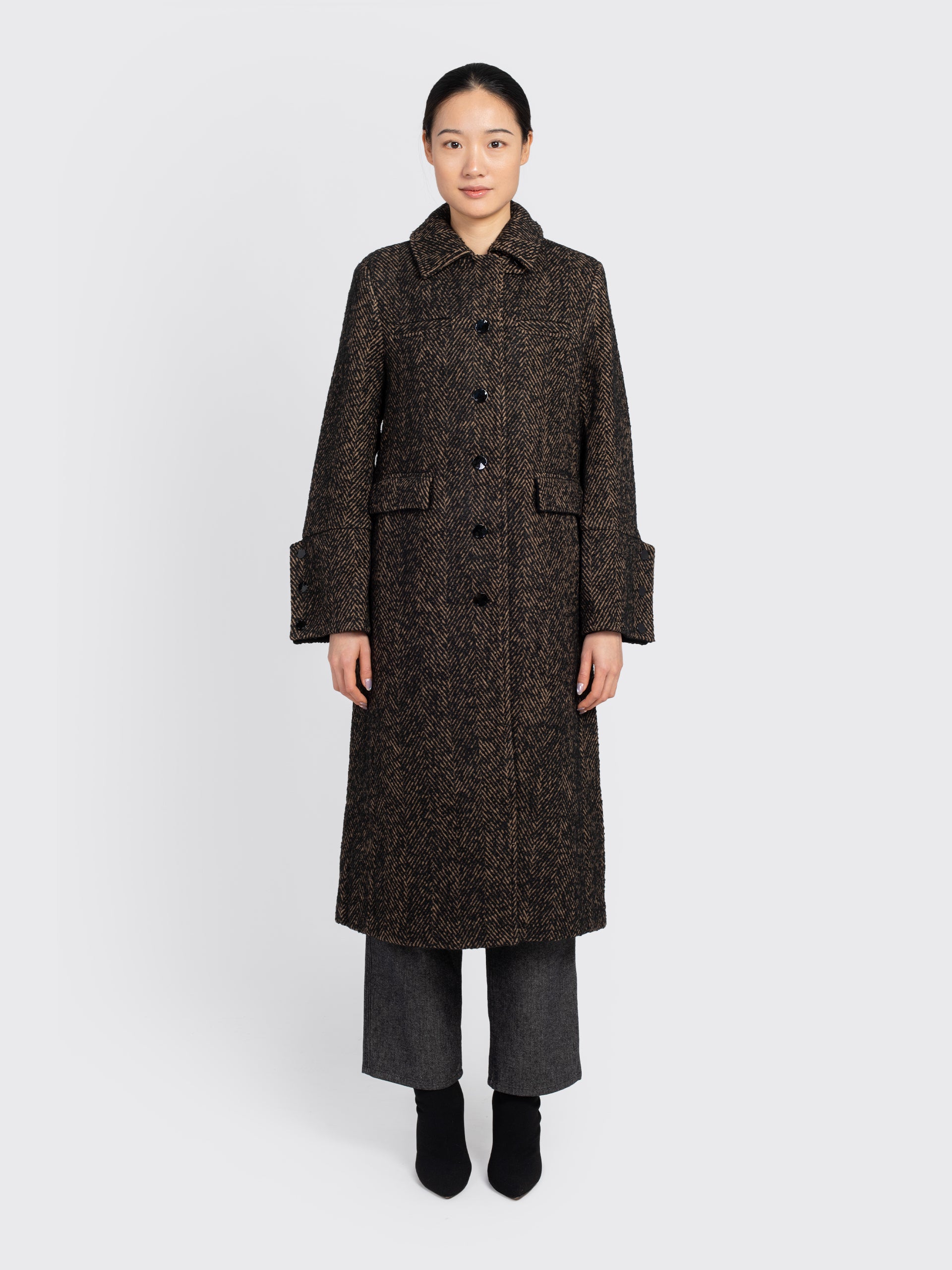 Ganni Herringbone Wool Coat - Shitake | Garmentory